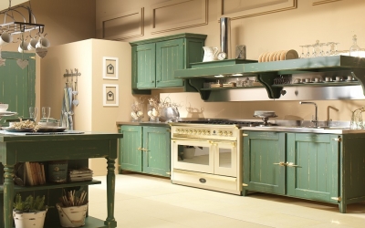 Cucina laccata verde shabby